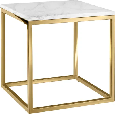 Image de Table d'appoint Alysia aspect marbre, carré - blanches/dorées
