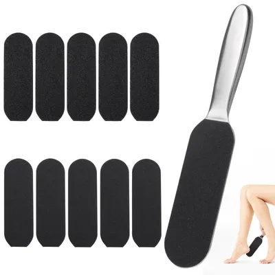 Produktbild von Hornhautfeile Set 50 Stück mit Edelstahlgriff, 25 grob + 25 fein