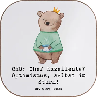 Produktbild von Mr. & Mrs. Panda Tassenuntersetzer CEO Optimismus - Weiß - Geschenk, Geschäftsstrategie, Tischuntersetzer, Geschenke mit Herz, Coaster, Unternehmensführung, Humor, Berufe