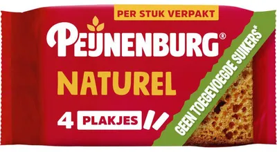Zdjęcie produktu dla Peijnenburg Ontbijtkoek Naturel 4x112g, tradycyjne ciasto śniadaniowe, soczyste i pikantne