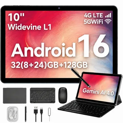 Productafbeelding van 2026 W80 10" tablet, 120Hz, 32+128GB/2TB opslag, Android 16, Gemini AI 4.0, Widevine L1, 5G WiFi, 6000mAh batterij, OTG-ondersteuning, met toetsenbord, muis, stylus en beschermhoes