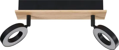Image de Plafonnier LED EGLO Rielves - Plafonnier moderne avec 2 spots orientables, bois et métal noir, blanc chaud, éclairage à économie d'énergie, , longueur 28 cm