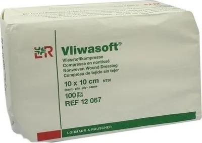 A close-up, slightly angled view of a package of Vliwasoft wound dressing.