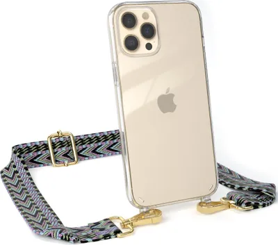 Produktbild von EAZY CASE Handykette - Verstellbarer Trageriemen kompatibel mit Apple iPhone 12 Pro Max, Handykordel mit transparenter Silikon-Hülle, Band in Lila