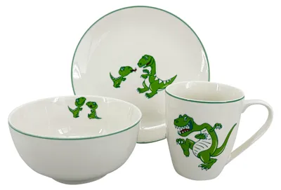 Produktbild von Kindergeschirrset Dino (Becher, Schüssel, Teller), grüne Linie
