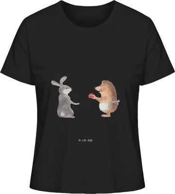 Produktbild von Mr. & Mrs. Panda Oberteil Damen Hase Igel Größe M - Schwarz - Geschenk, Gute Laune, Trösten, Herzschmerz, und, T-Shirt, shirt, Kurzarmshirt, Basic, Trennungsschmerz