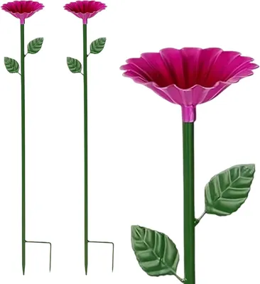 Obrázok produktu pre Vtáčia miska, Stojaca 65 x 8 cm, Sada 2, Odolná voči zime, Kovová, Ružové kvety pre záhradu