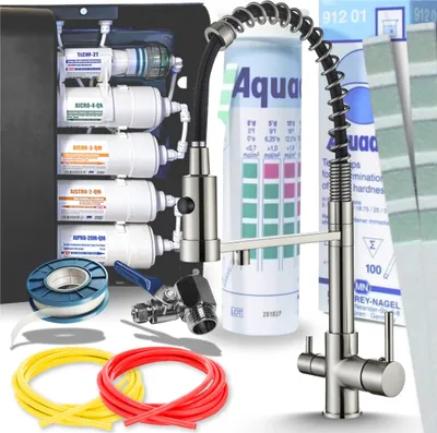 Immagine prodotto di Rubinetto da cucina a 3 vie Ari Solid Spring con collegamento per filtro acqua, beccuccio girevole 360, acciaio inox