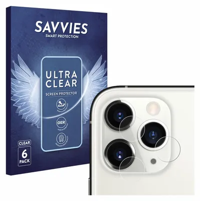 A product shot featuring packaging and a close-up of a phone's camera lenses with protective films applied.