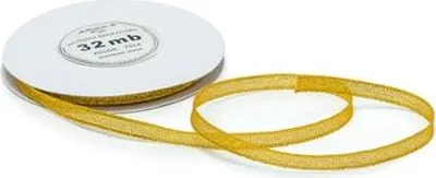 Image de Ruban brocart pour emballer des cadeaux, décoratif, 6 mm, 32 m, couleur or