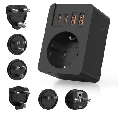 Productafbeelding van Reisadapter Wereldwijd, Universele Wereldstekker met 2 USB C en 2 USB A