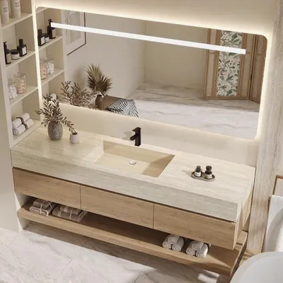 Immagine prodotto di Lavabo, specchio a parete, mobile a parete, lavabo a parete, lavabo con scarico a scomparsa, lavello con foro per rubinetto 120*55cm /DK-HDS120/