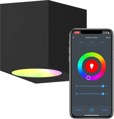 Produktbild von Calex Smart Outdoor LED Wandleuchte, GU10, Downlight, RGB-Farben & kalt- bis warmweiß Licht, dimmbar, wasserdicht, WLAN App- & Sprachsteuerung, Schwarz