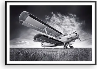 Produktbild von Gerahmtes Poster - Schwarzer Rahmen - Flugzeug An-2 Schwarzweiß - 100x70 cm - Wand Bild - Wanddeko - Wandbilder - Wandposter - Bilderrahmen - Bilder - Kunstdruck - Wandbild - P2BAA100x70-4363
