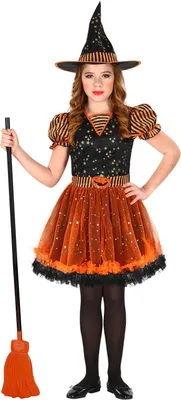 Produktbild von Widmann Witch Kostüm Kinderkostüm Hexe Gr.128 Verkleidung Orange/Schwarz