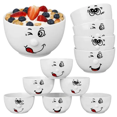 Produktbild von Müslischale mit Gesicht 6 tlg Dessertschale Müslischalen Keramikschüssel Smile