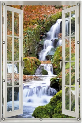 Produktbild von Wallario Outdoor-Poster für Garten oder Balkon 80 x 120 cm: Bach im Wald