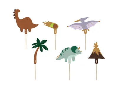 Produktbild von Cake Topper Dinosaurier 8-12cm 6er Set Grün / Braun / Flieder