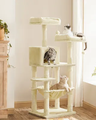 Produktbild von FEANDREA Kratzbaum 143cm, 2 kuschelige Aussichtsplattformen, beige