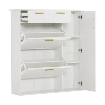 Immagine prodotto di Abrihome Scarpiera pieghevole - 95x24x107,5 cm con vani e cassetti aperti, 2 ripiani regolabili, bianco