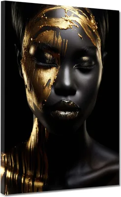 Produktbild von Leinwandbild Wandbild Gold afrikanische Frau frontal Kunstdruck XL Wanddeko: 120x160x4cm