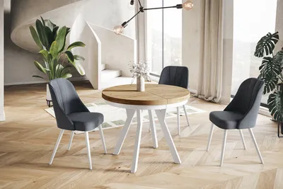 Image de AlpiMeble Table de Salle à Manger Evo, Table de Salon Extensible, Lateau Stratifié 36 mm, Pieds Stables, Diamètre 80 cm - Craft - Collection Evo