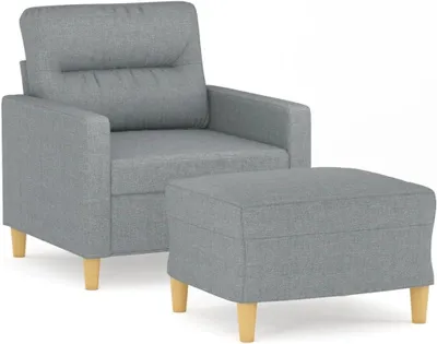 Zdjęcie produktu dla Szary fotel z podnóżkiem, obity tkaniną, wysokość 60 cm, meble, sofy, waga 19,8 kg