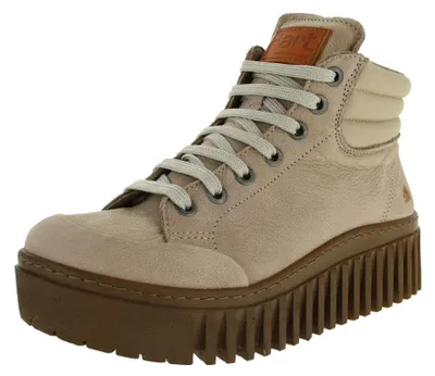 Produktbild von Beige Leder Schnürboots Gr. 38 mit flexibler Plateausohle und ca. 3,5 cm Absatz