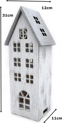Holz LED Haus weiß silber 12 x 31cm