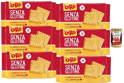 Produktbild von Saiwa Italian Gourmet Bundle Glutenfreie Butterkekse 6x 200g + Italian Gourmet Polpa Gratis – Italienische Senza Glutine Kekse, 6 Einzelportionen pro Packung, Frühstückskekse & Kaffeegebäck 1,2kg