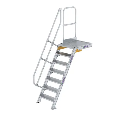 Obrázok produktu pre Schodisko s plošinou 60° Šírka stupňa 600 mm 7 stupňov Hliníkové rebrované