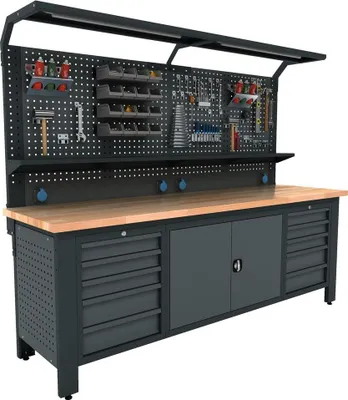 Zdjęcie produktu dla Przemysłowy stół warsztatowy 250x73x205cm Szafka warsztatowa Wyposażenie warsztatu