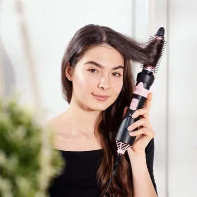 Produktbild von Elektrische Haarbürste - Wärmebürste - Runde Haarbürste - Antiklit Haarbürste - Schwarz/Silber