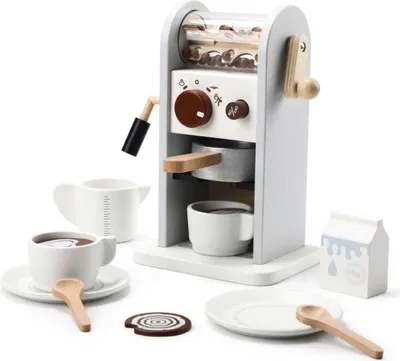 Obrázek produktu pro Dřevěný kávovar - šedý | hrací set kávovar s mlýnkem na kávu