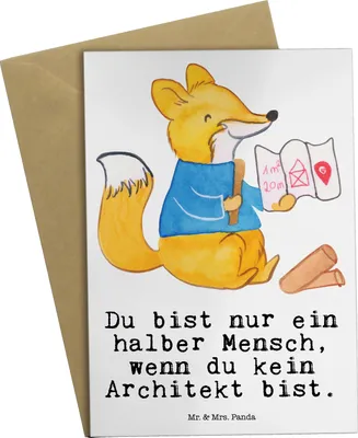 Produktbild von Mr. & Mrs. Panda neujahrskarte Architekt Herz - Weiß - Geschenk, einladungskarten, Grußkarte, osterkarten, Beruf, weihnachtskarten, osterkarte, Spruch, Studium, Lustig