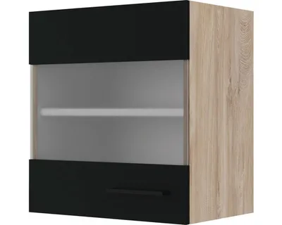 Obrázek produktu pro Kuchyňská skříňka horní se skleněnými dvířky Flex Well Capri ŠxHxV 50 x 32 x 54,8 cm čelo černá matná korpus divoký dub