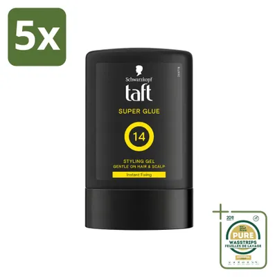Imagen del producto de 5 unidades de Taft Men Power Gel Super Adhesivo - Fijación máxima, 14 horas - 300 ml - Paquete ahorro