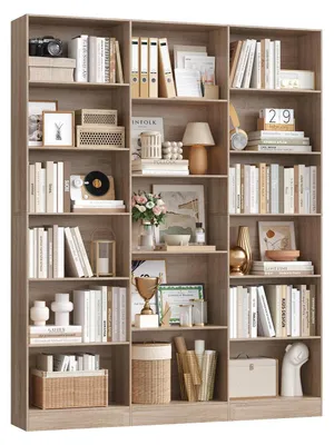 Produktbild von Bücherregal 188 cm mit 17 Fächern, Standregal Aufbewahrungsregal für Wohnzimmer Büro, 149 x 23,5 x 188 cm, Eiche