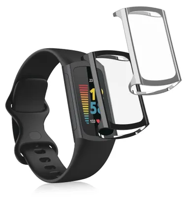 Produktbild von kwmobile 2x Silikon Hülle für Fitbit Charge 6 / Charge 5 Schutzhülle - Fullbody Display Cover Set aus Silikon - Schwarz Silber