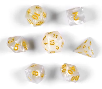 Produktbild von shibby 7 polyedrische Würfel für Rollen- und Tabletopspiele in weiß mit Beutel