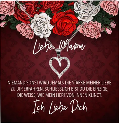 Produktbild von 22Feels Echt Silber Halskette - Liebe Mama Geschenk Geburtstag Muttertag Mutter Schmuck Set für Frauen - Herz Anhänger, Karte