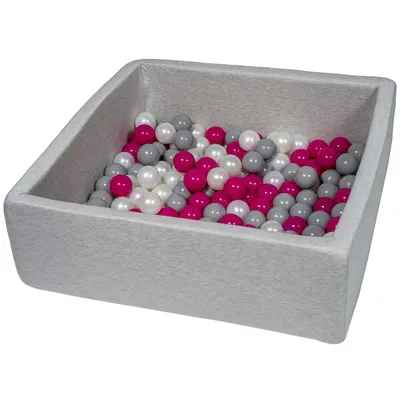 Image de Piscine à balles pour enfants, 90 x 90 cm, aire de jeux + 150 balles en perles, rose, gris