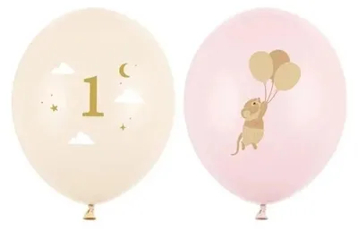 Obrázek produktu pro Balónky s myškou a číslem 1, světle růžové, 30 cm, 50 ks – PartyDeco