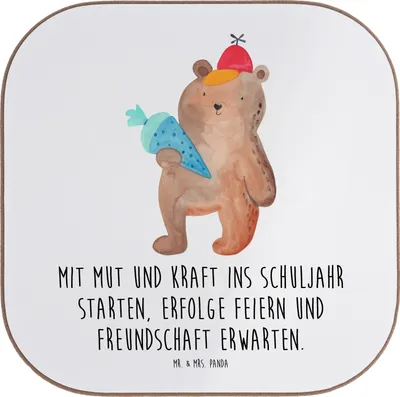 Produktbild von Mr. & Mrs. Panda Untersetzer für Gläser Mutiger Schulanfang - Weiß - Geschenk, gläseruntersetzer, Zuversicht, inspirierende Botschaften, Mut, Tischuntersetzer, Vertrauem