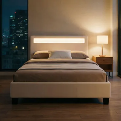 Produktbild von Polsterbett MIRASOL 120x200 cm, Weiß - Einzelbett mit LED Beleuchtung im Kopfteil, inkl. Fernbedienung, Jugendbett aus Kunstleder mit Lattenrost