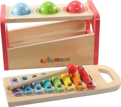 Produktbild von SpielMaus Musik- und Hammerspiel 2 in 1 Holz Klopfbank Xylophon +24m