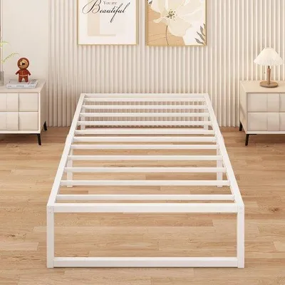 Zdjęcie produktu dla Metalowa rama łóżka 90 x 200 cm – stabilność i schowek – biała