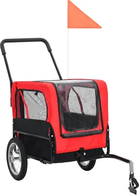 Produktbild von vidaXL 2-in-1 Fahrradanhänger für Hunde und Buggy Rot und Schwarz