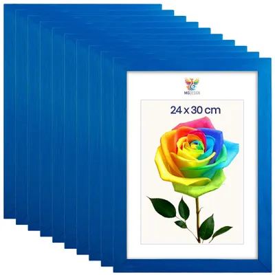 Produktbild von MG Design 10er Set Bilderrahmen 24 x 30 cm - Fotorahmen mit Blau Echtholzrahmen und bruchsicherem Acrylglas, Hoch & Quer zum Aufhängen, zum Aufstellen