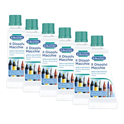 Image de Beckmann The Biro & Ink Stain Remover, Le détachant pour les taches d'encre des biros, stylos à bille et autres, 6 unités de 50ml